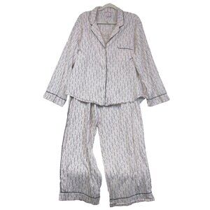 Victoria Secret Black Cream Love Button Up Pajama Set Lightweight Cotton XL